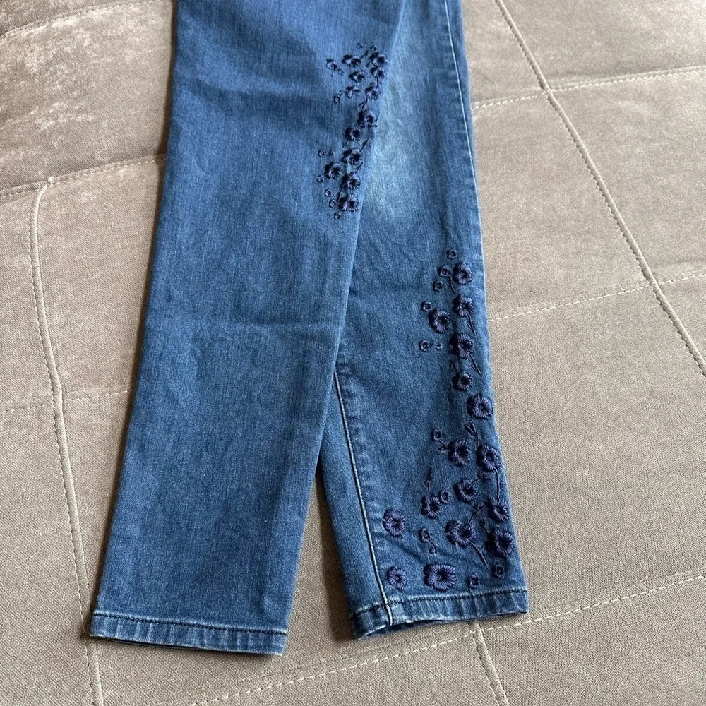 Michael Kors Blue Skinny Jeans with Floral Embroidery